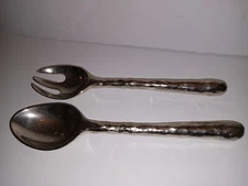 Godinger Salad Serving Set Fork Spoon  Hammered Metal 