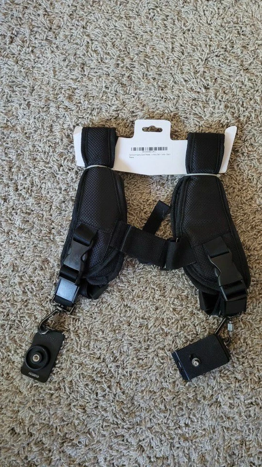 Correa de cinturón de liberación rápida negra de doble hombro para cámara réflex digital Canon Nikon 2 Foto 3 de 4