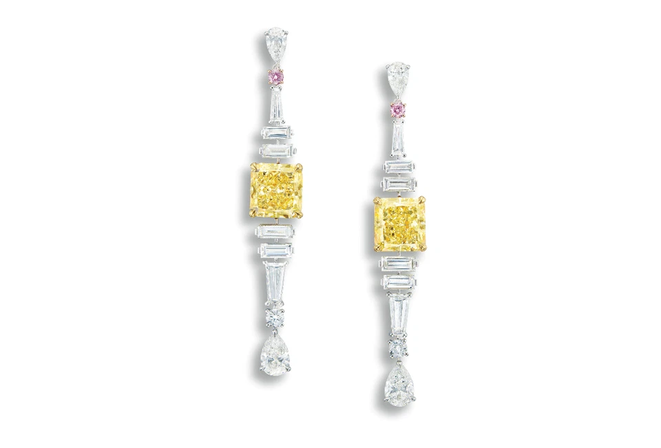Impressive Premium Drop-Dangle Yellow & White Lab-Created 19CT Diamonds Earrings - Image 2 of 4