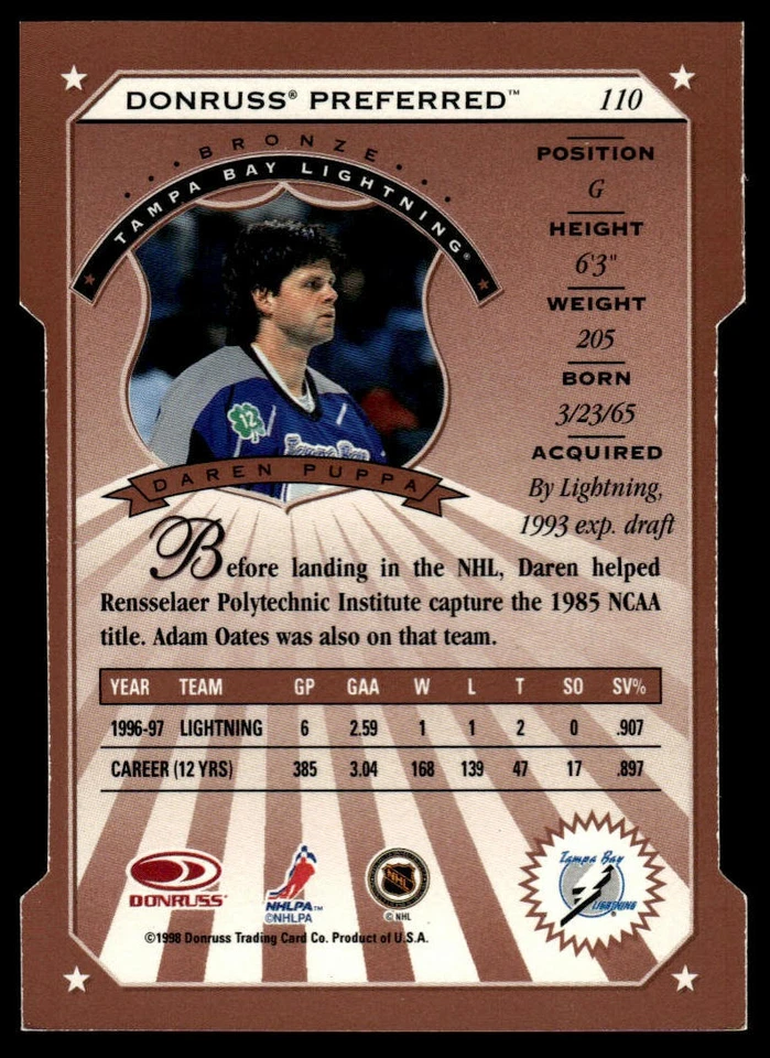 1997-98 Donruss Preferred #110 Daren Puppa Cut to the Chase - Image 2 of 2