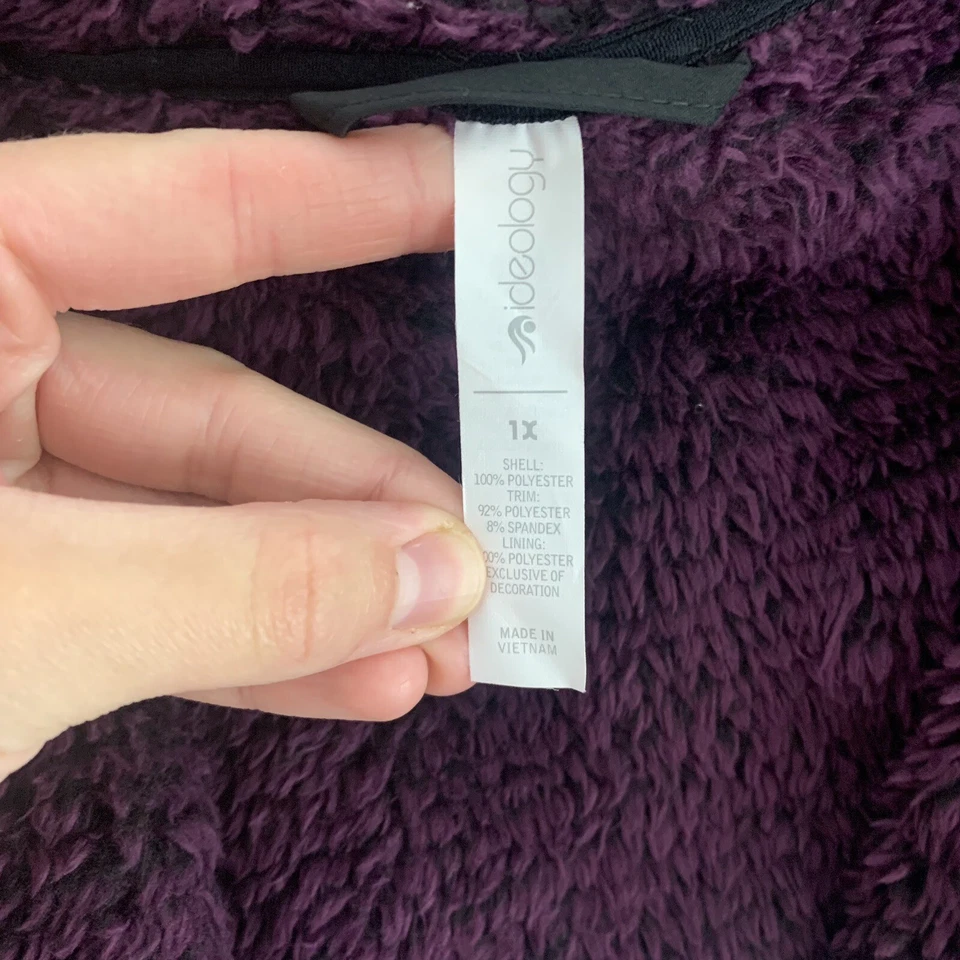 Ideology 1X Fleece Jacket Full Zip Pockets Hooded Purple Woman Plus Size - Image 3 of 3