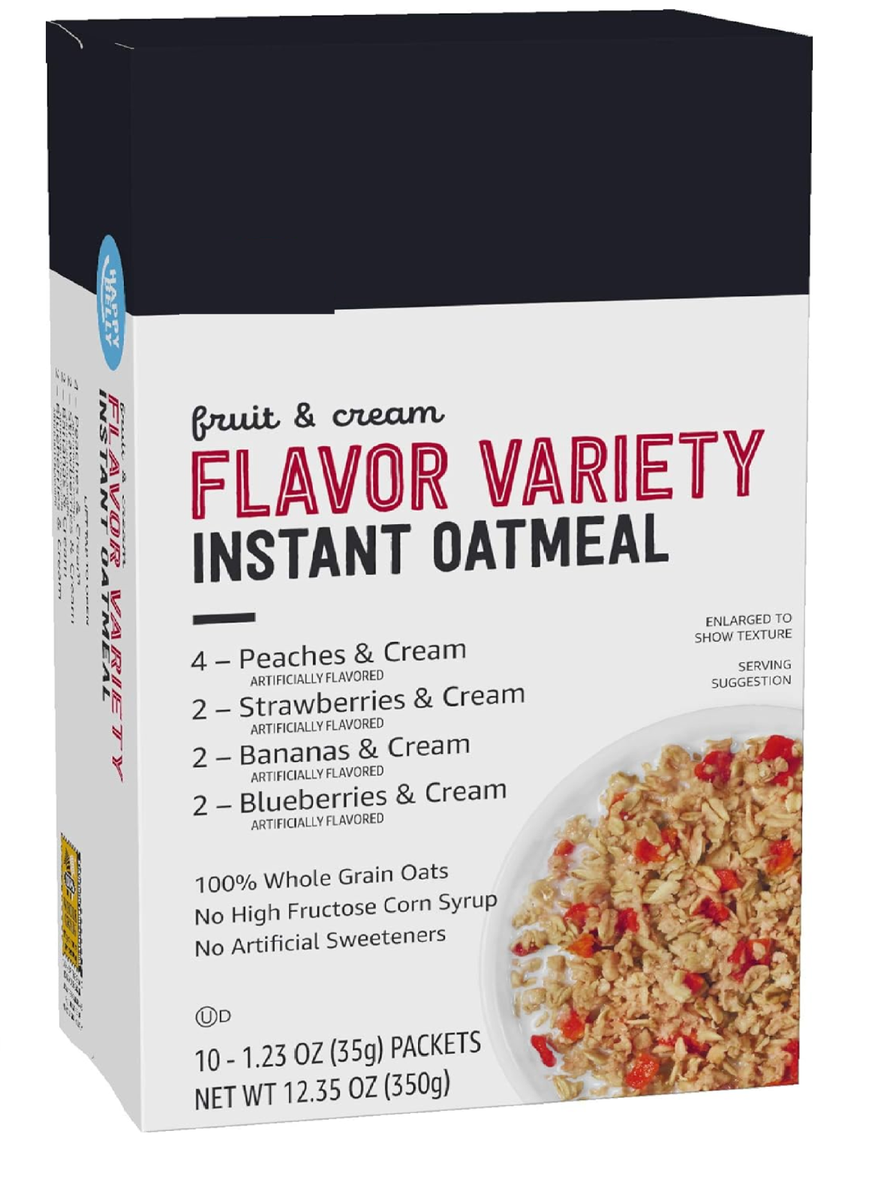 Happy Belly Instant Oatmeal, Fruit Cream Variety Pack,