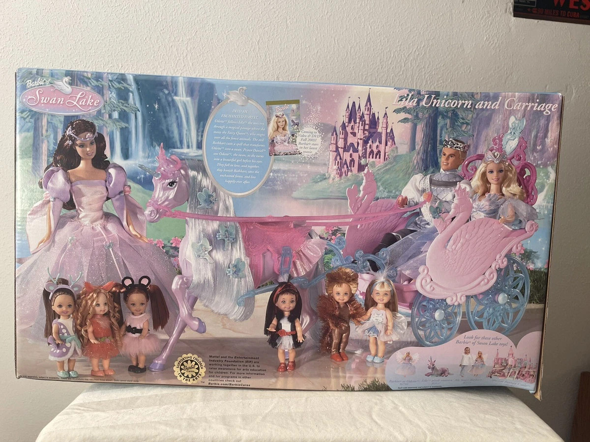 Barbie of Swan Lake LILA Unicorn and Carriage. Never Removed From