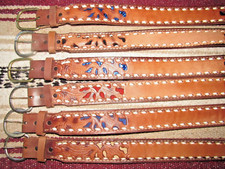 Vintage Western C M Co Buckstitch Inlay Leather Belts 6 pc Size 26 NEW