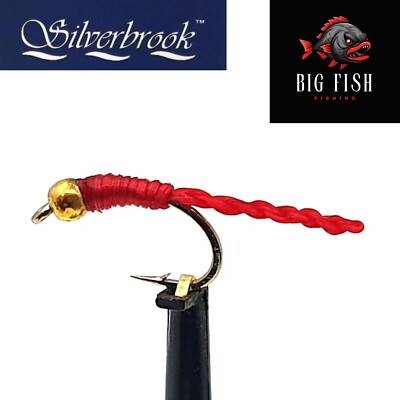 12 x Silverbrook Flexi Bloodworm Epoxy Buzzer Forelle Fliegen - Fliegenfischen Größe 10/12