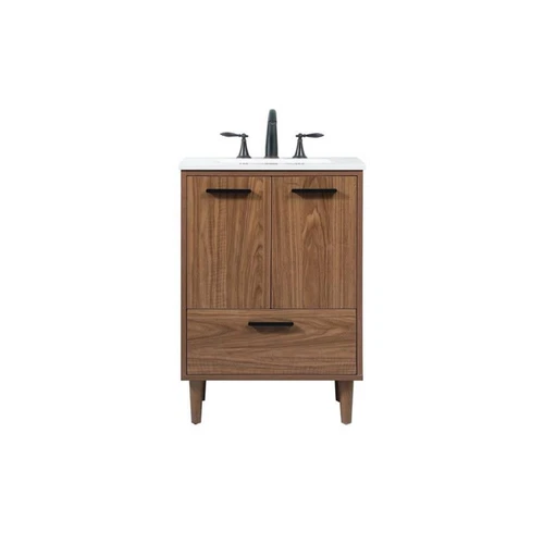 Elegant Decor Baldwin 24" Aluminum MDF Single Bathroom Vanity in Walnut Brown - Picture 3 of 8