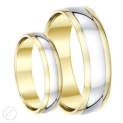 Ehering 9 kt zweifarbig His & Hers 5 mm 6 mm 9 k
