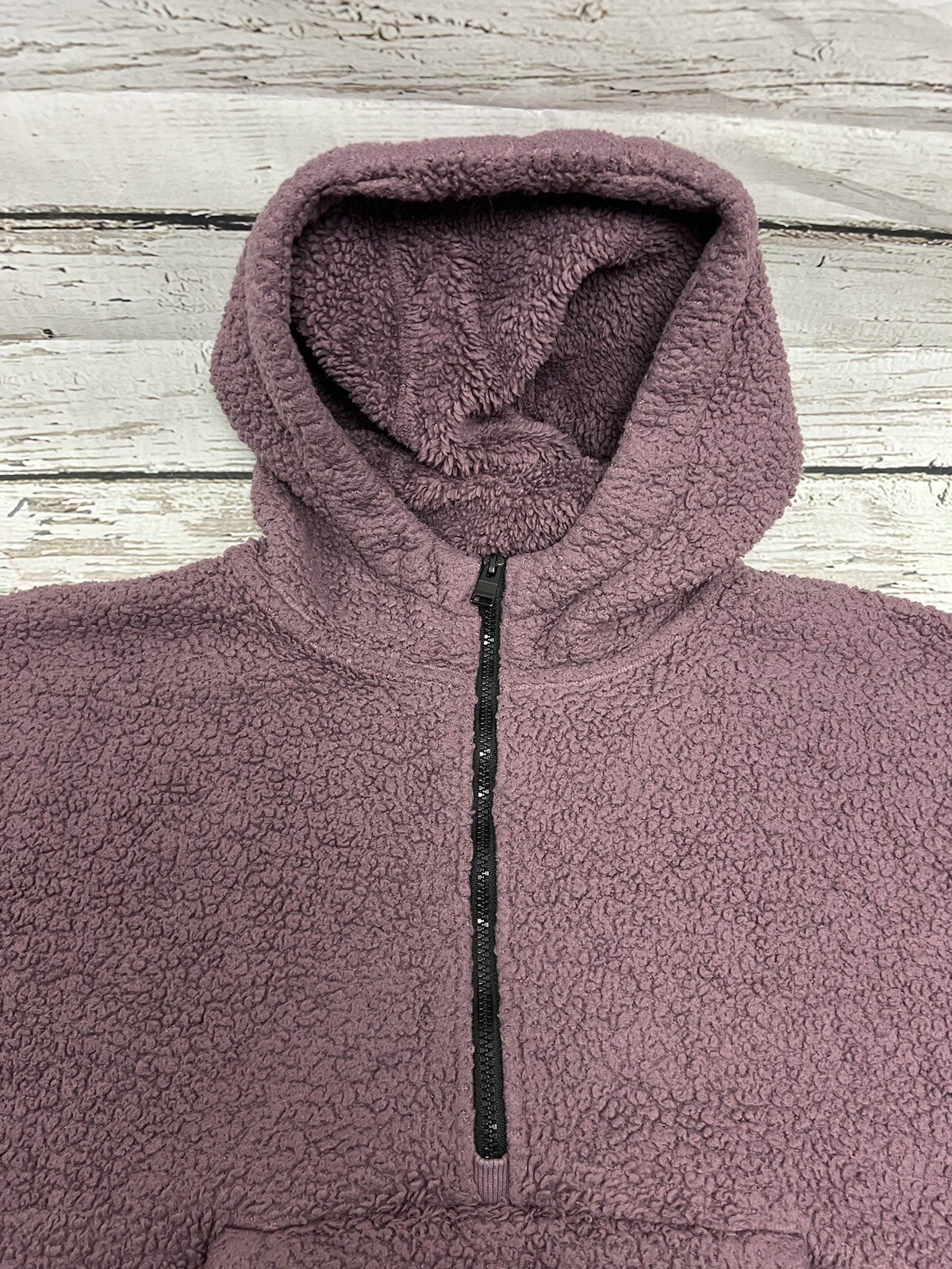 Calvin Klein Performance Women's Purple Sherpa 1/2 Zip Hoodie Sweatshirt - XL image 3