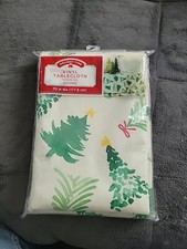 NEW Holiday Time/Christmas Tree Vinyl Tablecloth/Round 70in