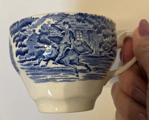 Liberty Blue Staffordshire Coffee Tea Cup Paul Revere Set of 2