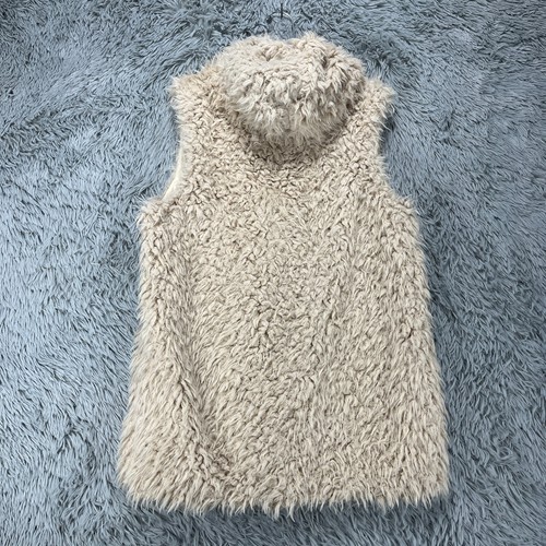 Faux Fur Vest Hoodie Women's L? Ivory Boho Hippie Artsy Casual Fluffy Sherpa - Picture 6 of 8