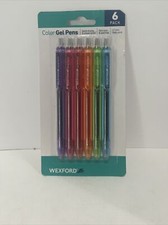 WEXFORD Retractable Color Gel Pens 6 Pack Multicolor Quick Drying. Medium Point