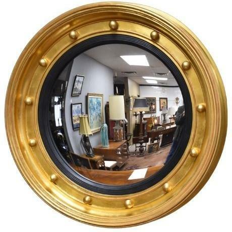 Federal Style Round Gold & Black Convex Mirror All Wood Construction 