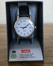 Timex Easy Reader Men's Watch T2H281 Indiglo-35mm Silver Tone w/Black Band-Date
