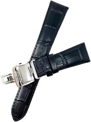 SEIKO Watch Band 20mm Black Genuine Leather Strap with Silver D-Buckle Japan New