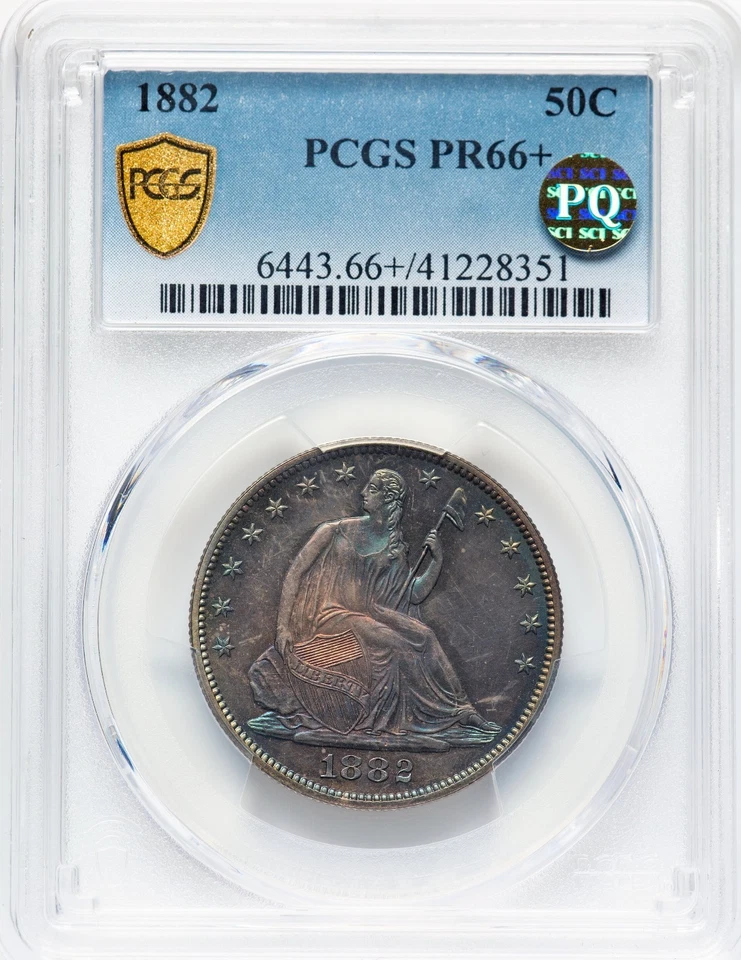1882 Silver Half Dollar PCGS PR66+ Misplaced Date WB-102 Multicolor Toned Proof - Image 2 of 4