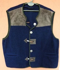 Tyrolean Austrian Trachten Mens XL Boiled Wool Cardigan Gillet Vest Alphorn