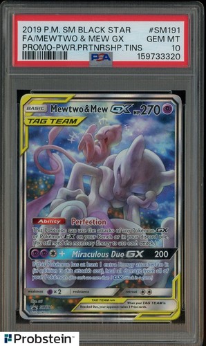 2019 Pokemon SM BSP Power Partnership Tins #SM191 FA Mewtwo & Mew GX PSA 10