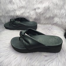 Vionic Orthaheel Rosalind Black Knotted Thong Platform Wedge Slide Sandals Sz 6