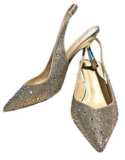 Betsey Johnson Clark Pump Gold Rhinestone Pointed-Toe Slingback Pumps 8.5 Bridal