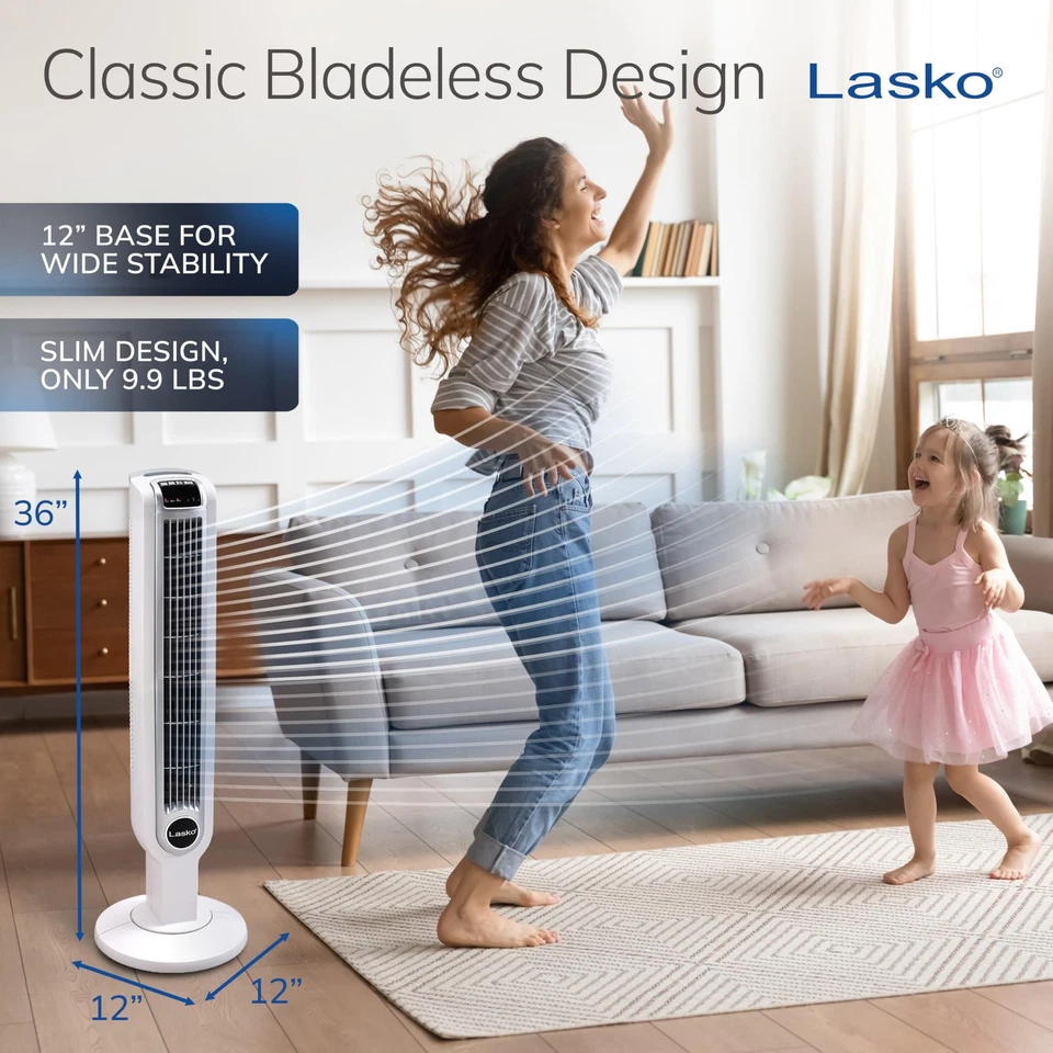 Ventilador Torre Oscilante con Mando a Distancia, 3 Velocidades, Temporizador, 36" para Dormitorio, Oficina,... Foto 4 de 4