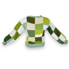 Vintage Womens Balloon Sleeve Patchwork Chunky Crochet Knit Ugly Sweater XS