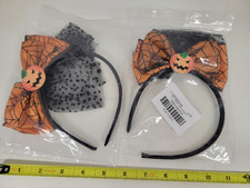 2pc Orange  Black Girls Halloween Pumpkin Spiderweb Bow Headband Hair Decor