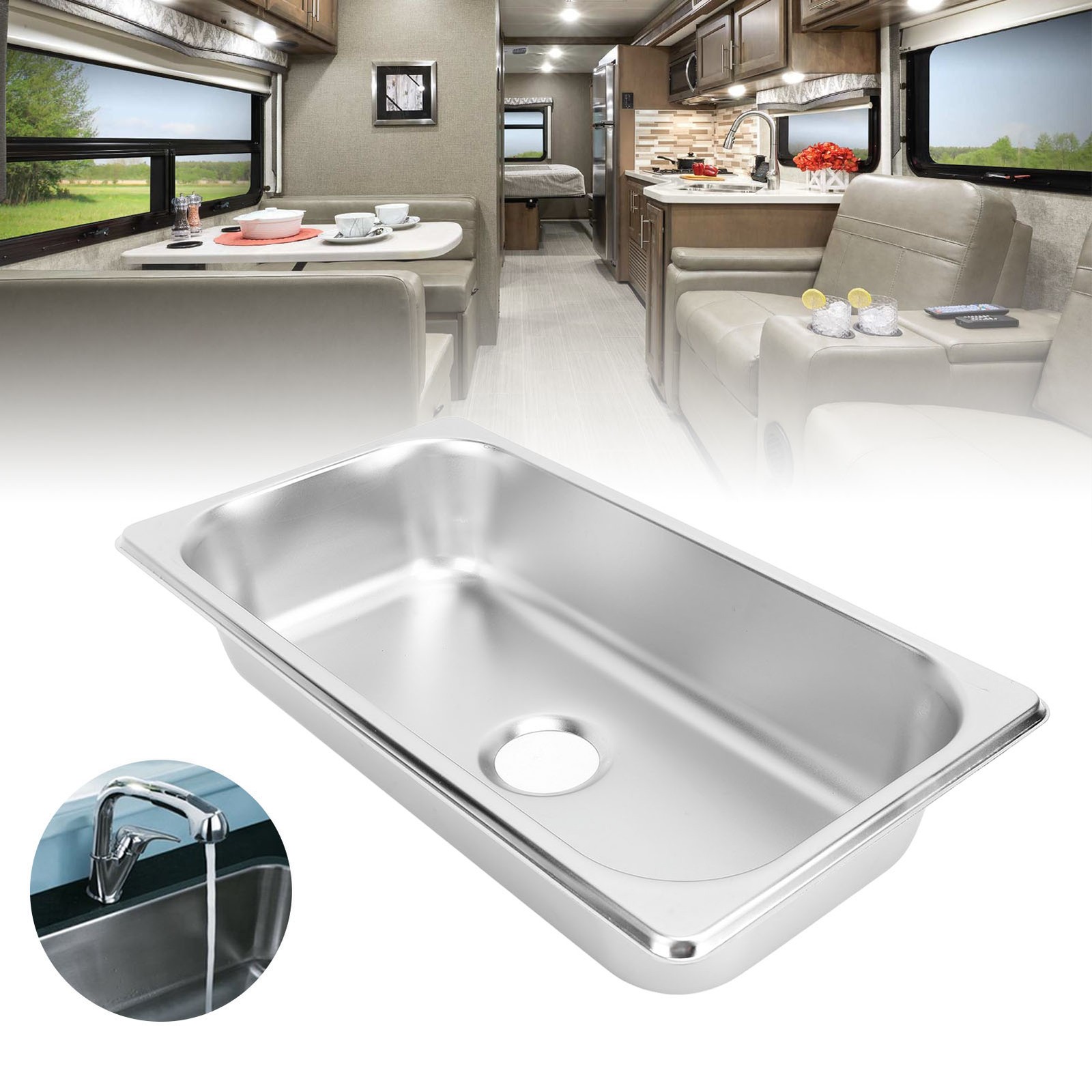 ˜Motorhome Sink RV Sink Large Internal Capacity 304 Stainless Steel Easy To