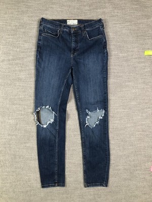 Free People Jeans Womens 28 Blue Distressed Skinny Ankle Mid Rise Denim Stretch