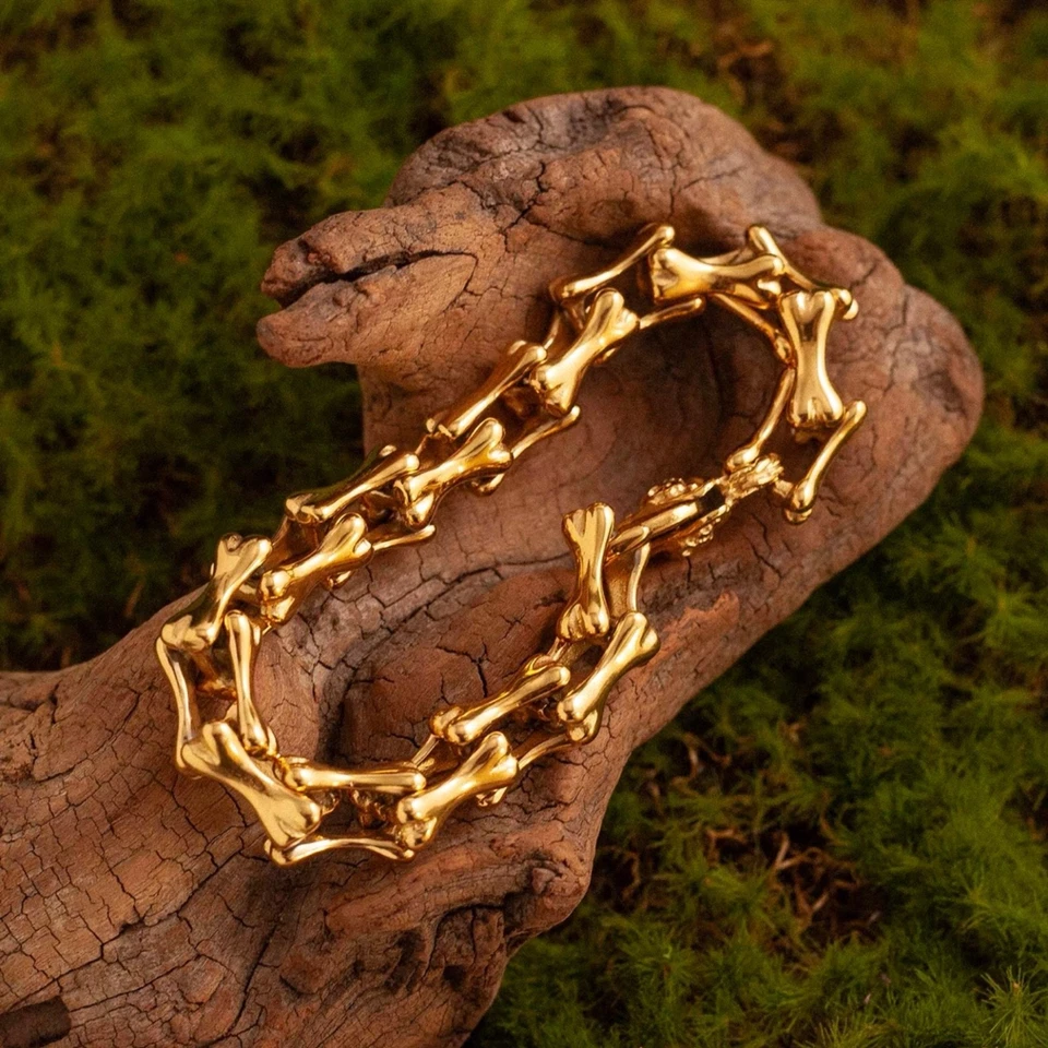 Brazalete Vintage American Retro LA Noise Hueso Dorado - Para Hombre Rock Punk Gótico Foto 2 de 4