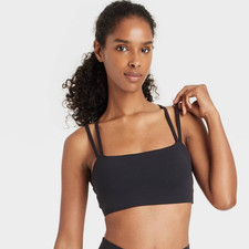 JoyLab Womens Size Medium Square Neck Strappy Athletic Sports Bra in Black 2380