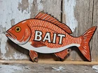 VINTAGE FISHING PORCELAIN SIGN OLD BAIT SHOP SNAPPER FISH TACKLE SPORTING SHOP
