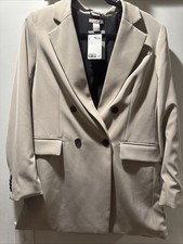 H M Beige Double Breasted Classic Jacket Oversized Blazer Women  s Size S NWT