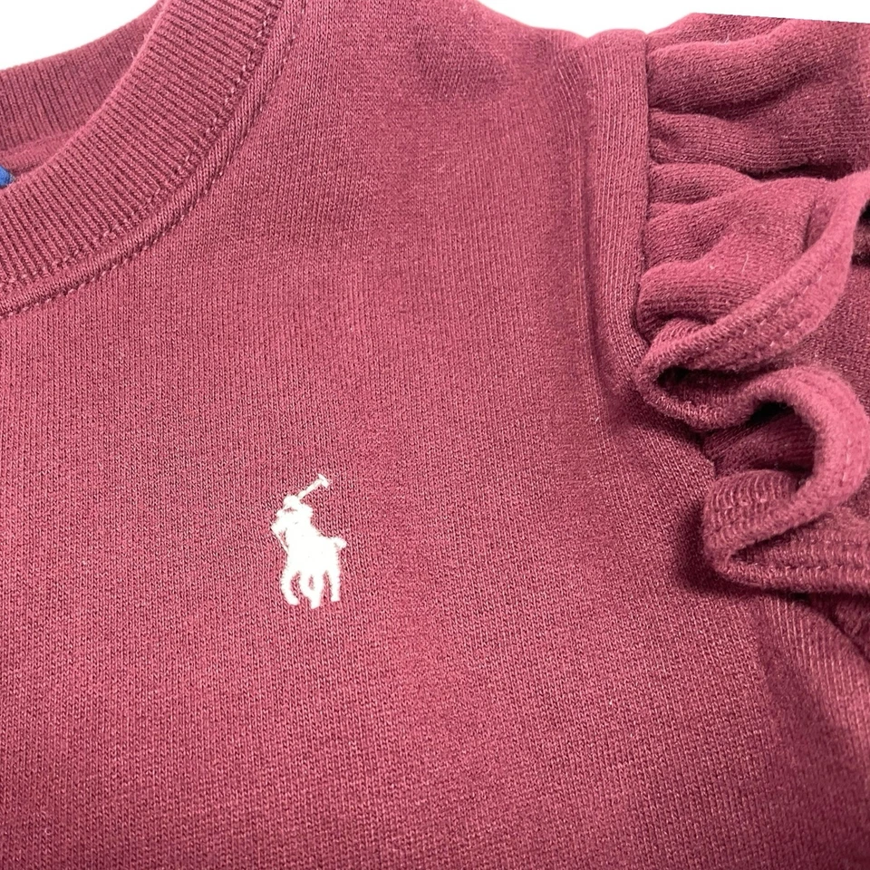 Polo Ralph Lauren Niñas Borgoña Sudadera Vestido XL (16) Floral Volantes Y2K Foto 2 de 4