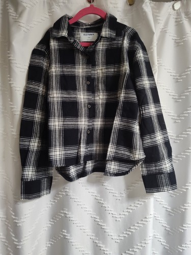 Camisa con botones azul marino antiguo a cuadros negra para niñas talla mediana (8) nueva con etiquetas