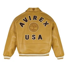 Avirex x TIMBERLAND Real Leather Varsity Jacket Yellow Limited Edition Coat Men