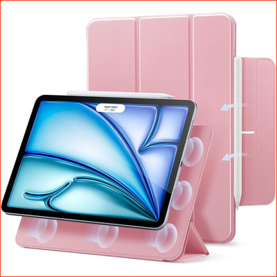 iPad Hülle 13 Zoll Magnetbefestigung Dünn Faltbar Standhülle Rosa für Air Pro