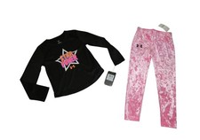Under Armour Girls Star Power Leggings Shirt Outfit Set Black Size 5 NWT