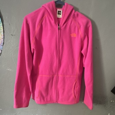 The North Face Girls Pink Fleece Full Zip Hooded Hoodie Pockets Logo XL (18)