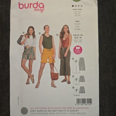 Burda Style Pattern 6115 Ms EASY Cropped Pants~Shorts w/Drawstring Waist Sz 8-18