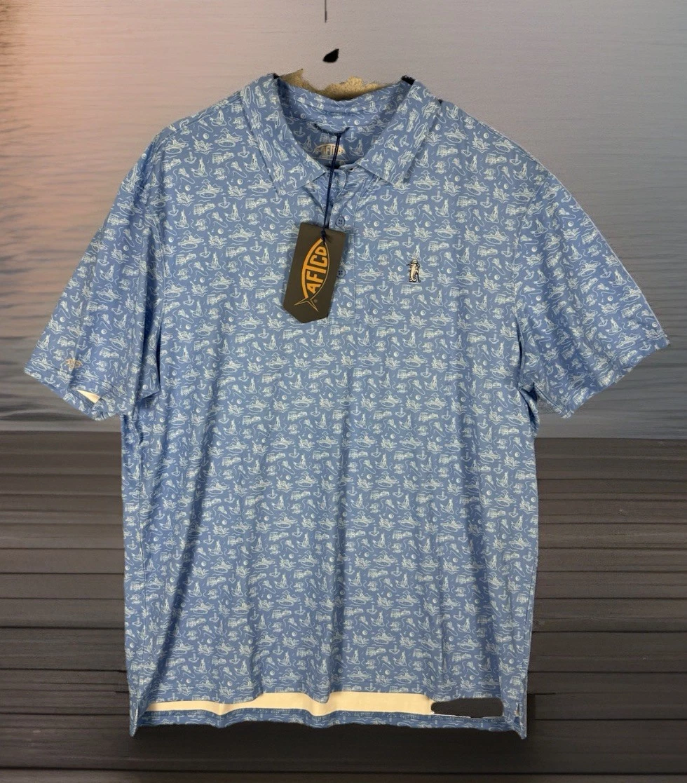 NEW Polo Shirt Mens Large Blue Fishing Performance Stretch Golf