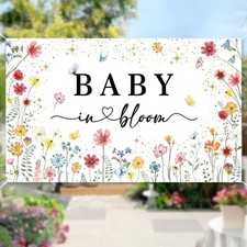 Wildflower Baby in Bloom Backdrop Banner Shower Decorations Pink Yellow
