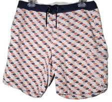 J Crew Nylon Swim Trunks Men 32 Geometric Allover Fish Pattern Multicolor Mesh