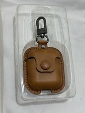 New Leather Metal Snap Closure Case w/Carabiner BROWN For AirPods 1 2