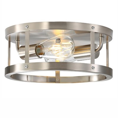 2-Light Industrial Flush Mount Ceiling Light Fixture,Brushed Nickel Farmhouse...