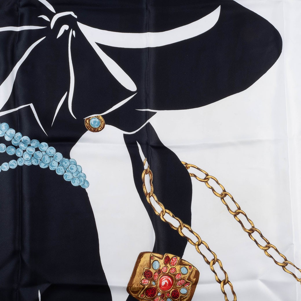 Authentic chanel Mademoiselle Square Silk Black x White Chain rare large image 2
