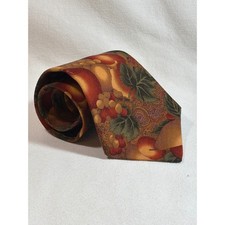 Aeropostale Mens Cotton Tie Fruit Paisley Harvest Print Orange Burgundy USA Made