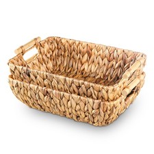 Best Woven Storage Baskets Set of 2 Handwoven Water Hyacinth Wicker with Wooden