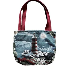 Mohawk Home Tote Bag Women Medium Red Tapestry Coastal Lighthouse Holiday
