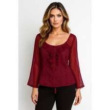 Vintage Whimsigoth Blouse Women L Burgundy Ruffle Coquette Fairy Vamp Romantic